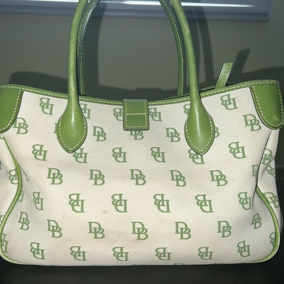 RARE Vintage Dooney & Bourke, D&B, cream & green Satchel handbag w/leather trim - Picture 5 of 14